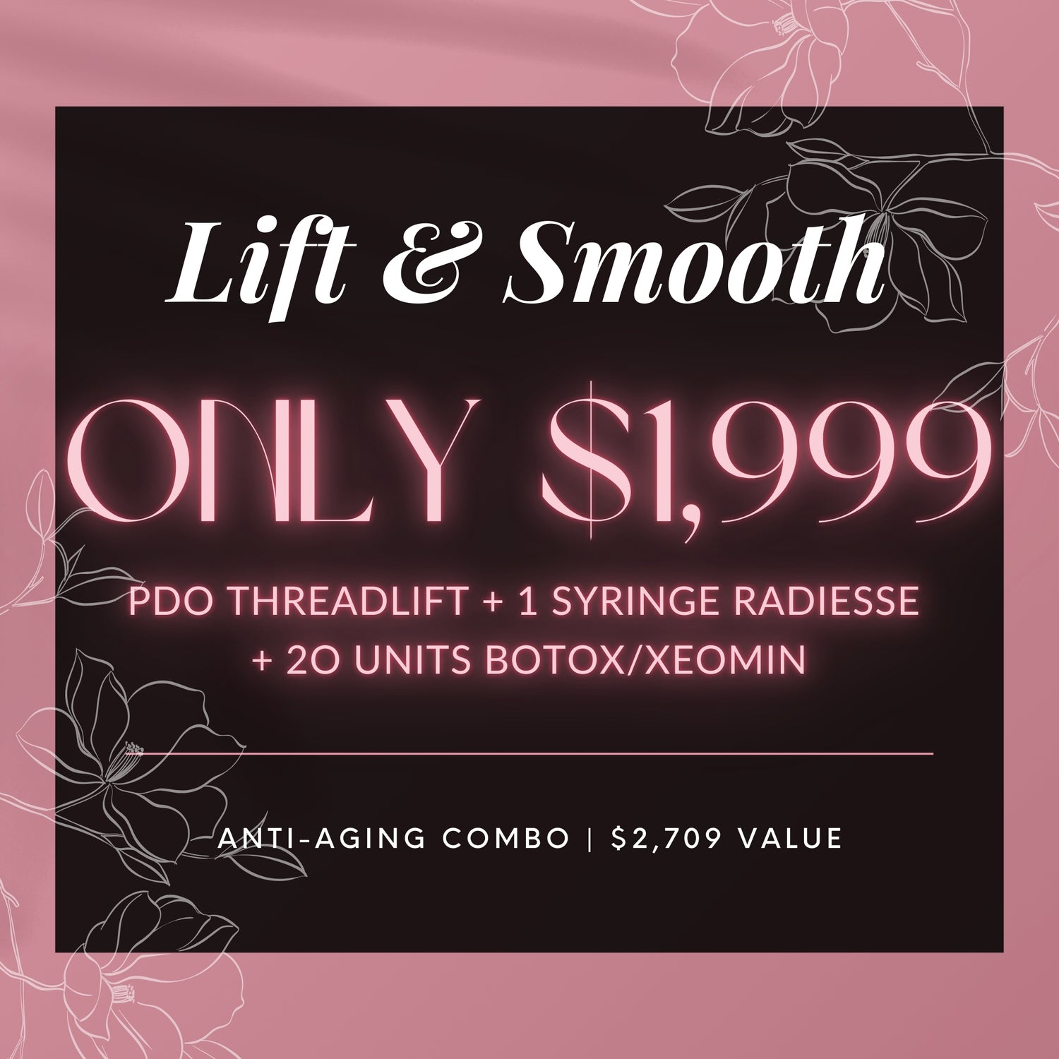 Lifting y Suavizado | 1 Área de Lifting con Hilos PDO + 1 Jeringa de Radiesse + 20 Unidades de Botox/Xeomin