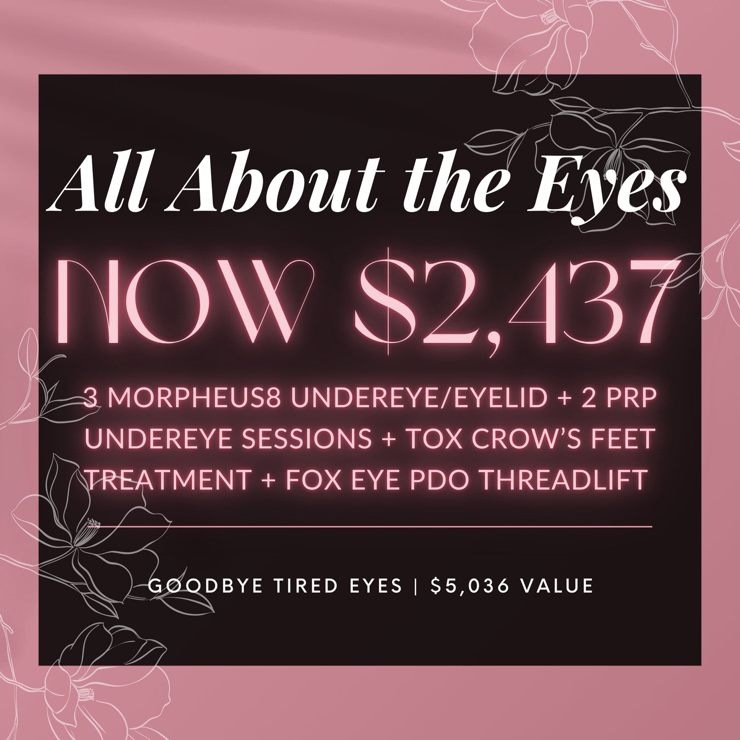 All About The Eyes | 3 Morpheus8 Undereye/Eyelid Treatments + 2 PRP Undereye Treatments + 1 Xeomin/Botox Crow’s Feet Treatment + 1 Fox Eye PDO Threadlift (Copia)